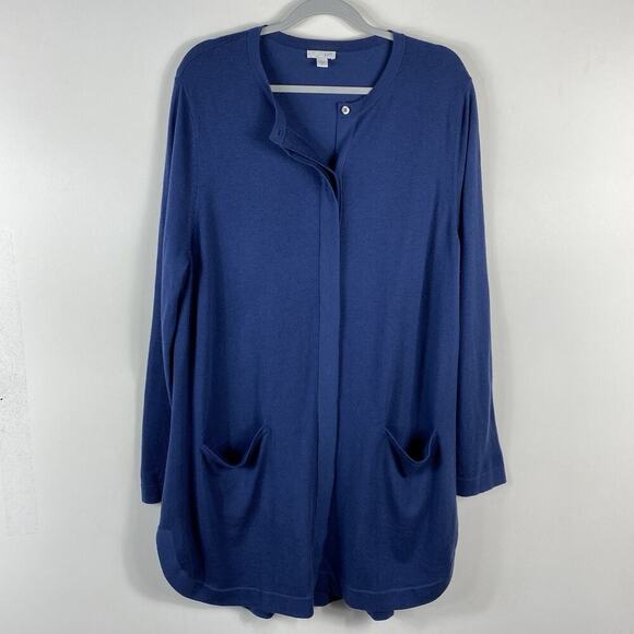 J. Jill Sweaters - J. Jill Cardigan Sweater XL Blue Wool Blend Longline Pockets Button Front
